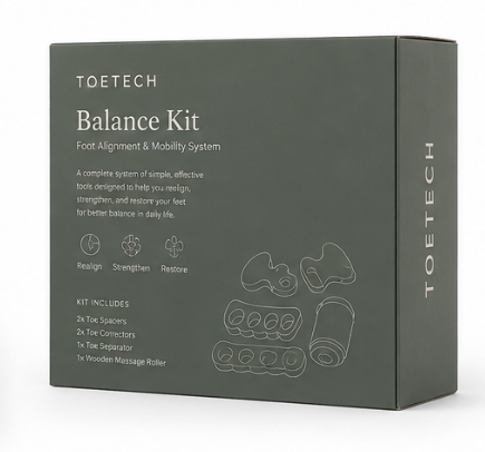 Toe-Bar Balance Kit packaging back with non-surgical bunion treatment instructions